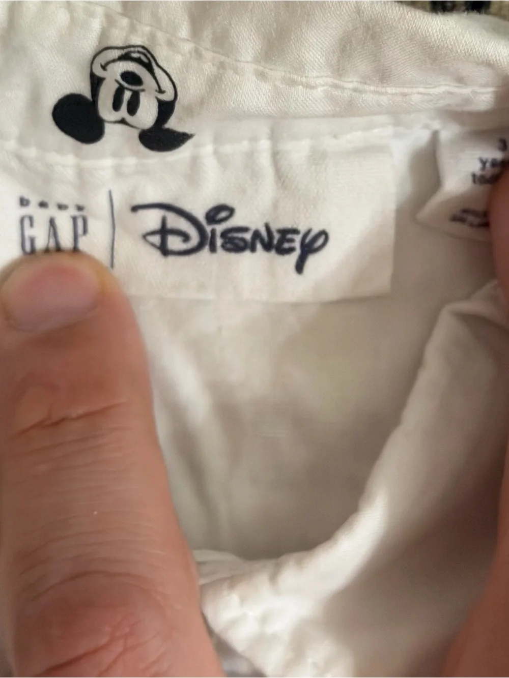 Baby Gap Disney Size 3t White and Black Button up Shirt With Mickey Mouse